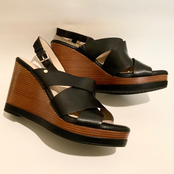 Cole Haan Womens Laci Black Platform Wedge Sandals Leather Slingback Heels 9.5 - Picture 10 of 13
